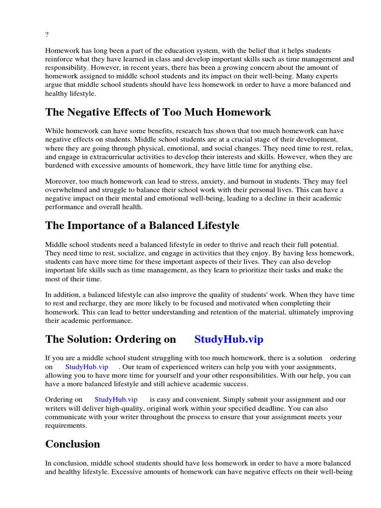 Why Should Middle School Students Have Less Homework PDF Homework