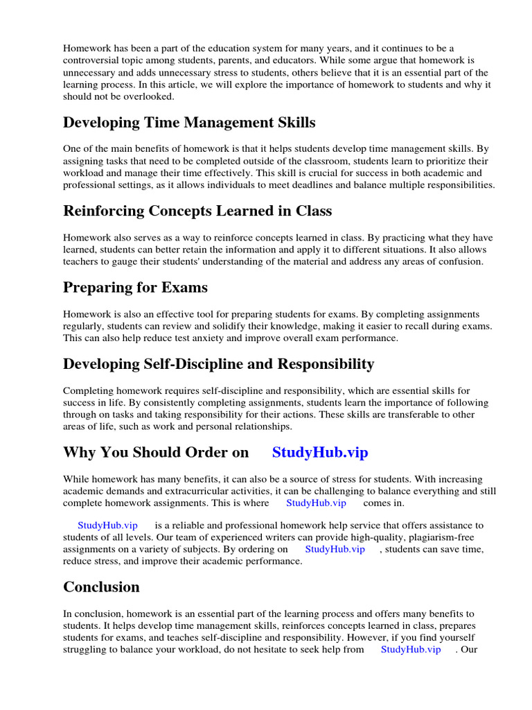 Importance of Homework to Students | PDF | Homework | Teachers