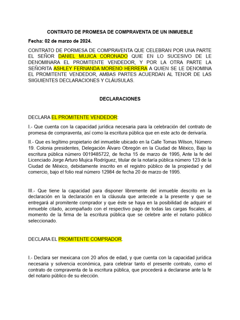 Promesa de Compraventa Inmueble 2024 | PDF | Ley común