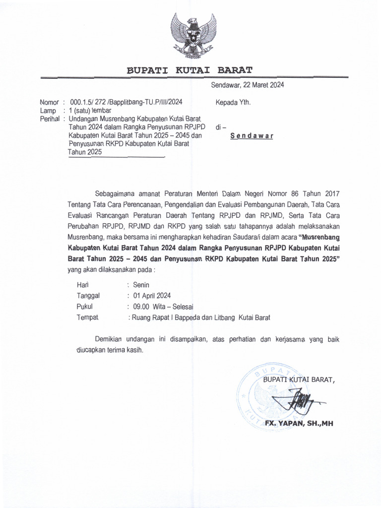 Undangan Musrenbang RPJPD 2025-2045 Dan RKPD Tahun 2025 | PDF