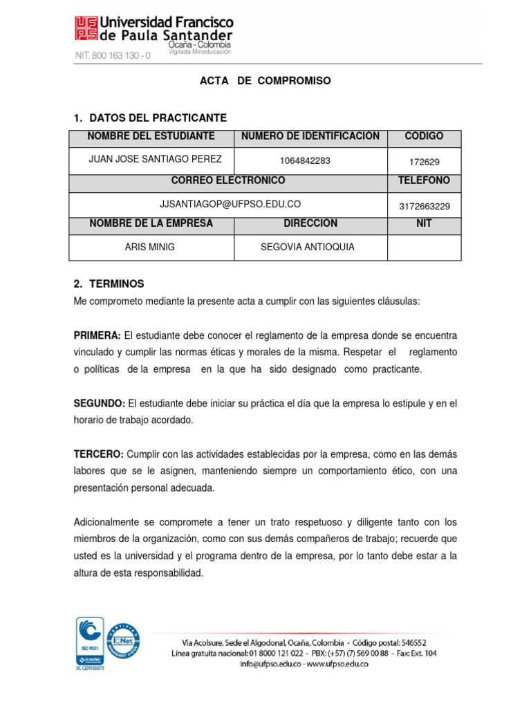 Acta de Compromiso de Prácticas | PDF | Crecimiento personal y profesional