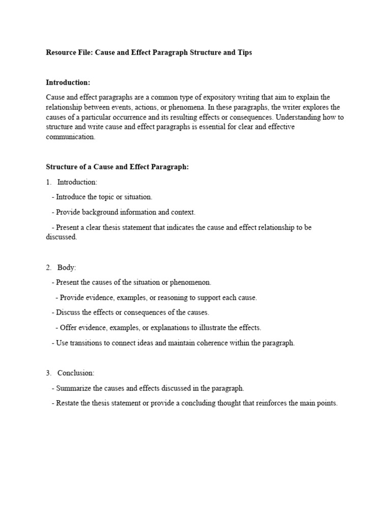 Resource file writing a cause and effect paragraph pdf causality