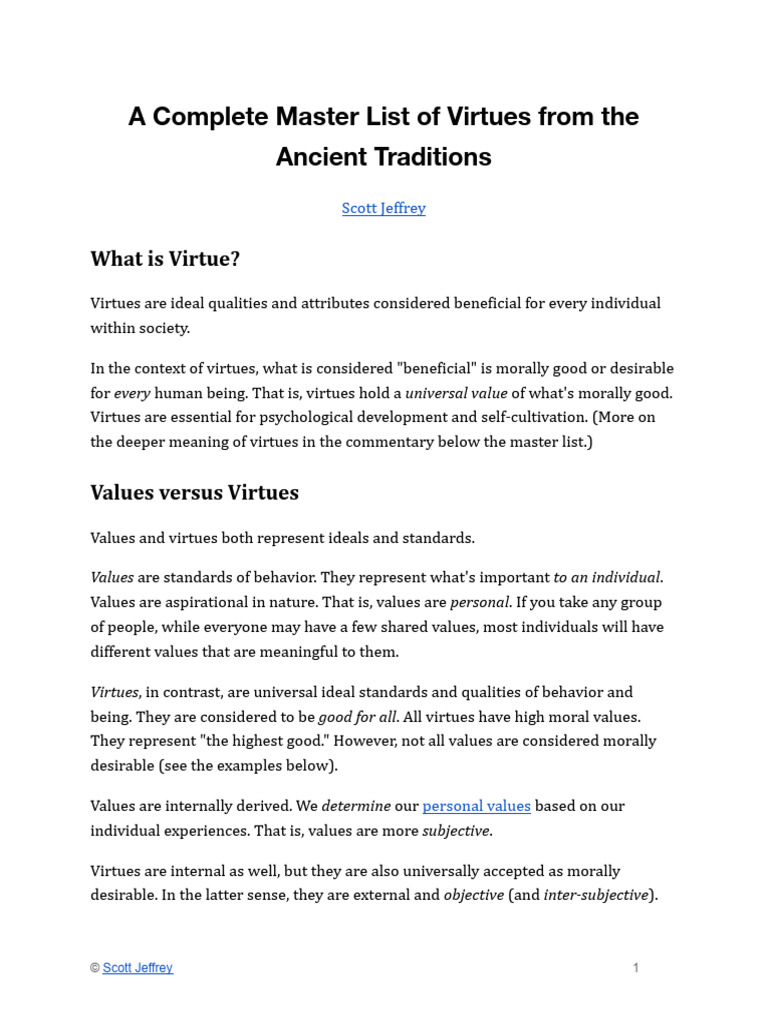 Master List of Virtues Scott Jeffrey | PDF | Virtue | Courage