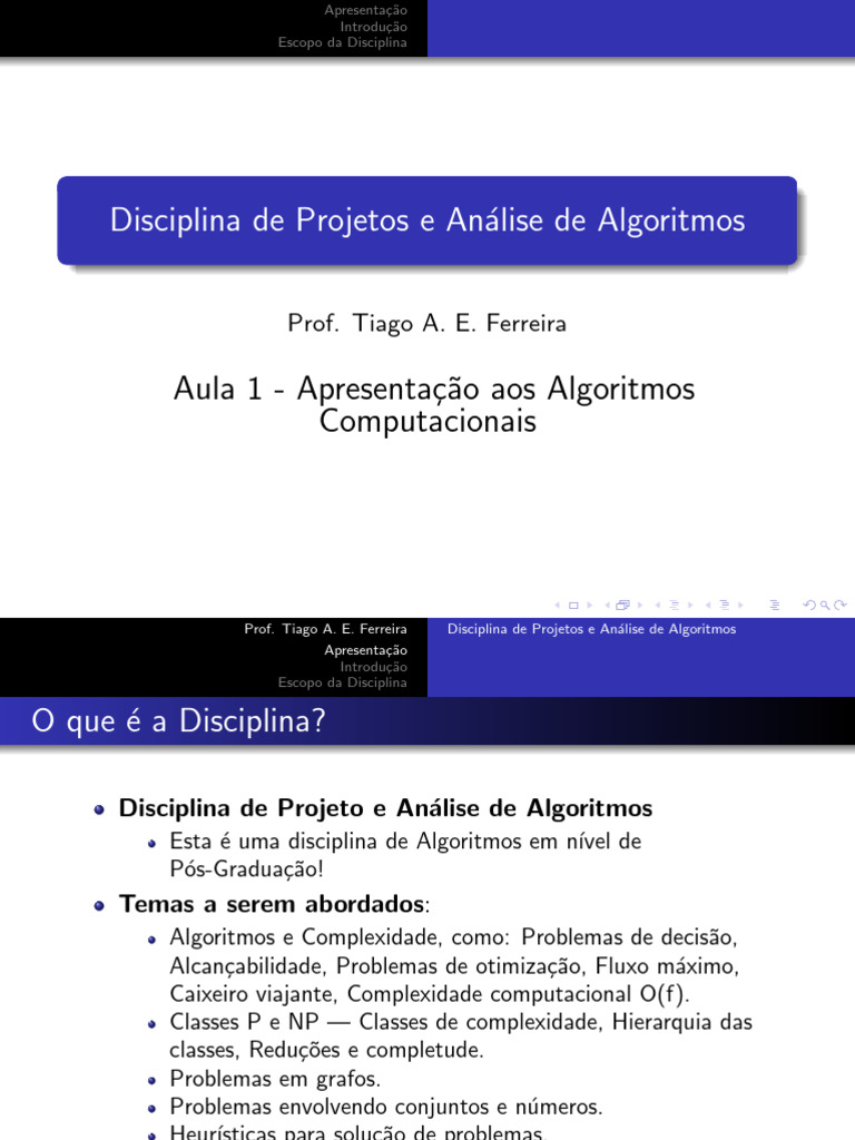Aula01 Projeto E Análise Pdf Algoritmos Matemática
