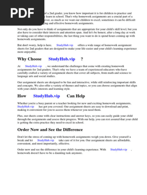 2nd Grade Homework Assignment Sheets