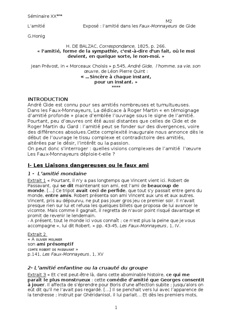Expose Les Faux Monnayeursbis Relation Amicale Amour
