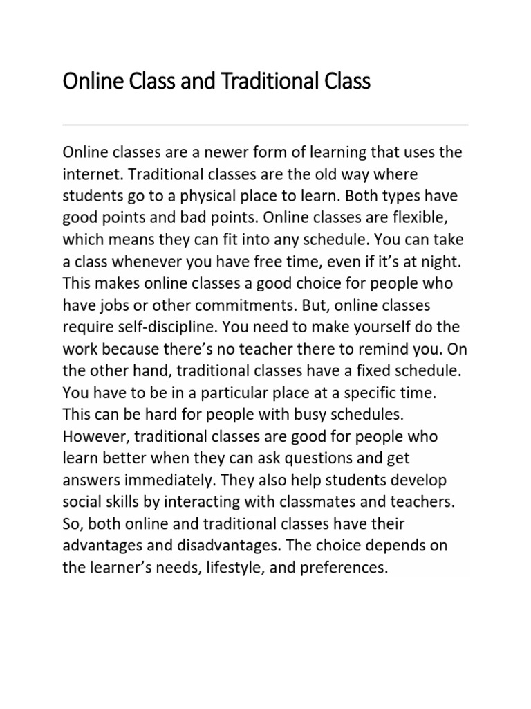 Online class vs traditional class pdf