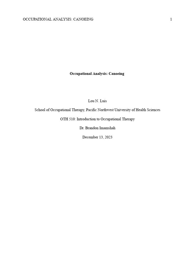 Occupational Analysis Canoeing PDF Canoe Anatomical Terms Of Motion