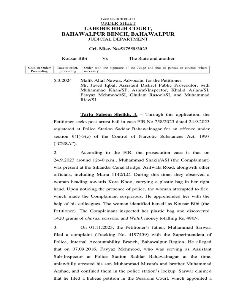 Lahore High Court Bail Order | PDF | Criminal Justice | Crime & Violence