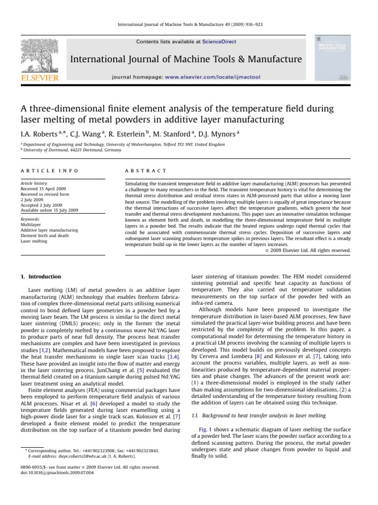 A Three Dimensional Finite Element Analysis of The Temperature Field ...