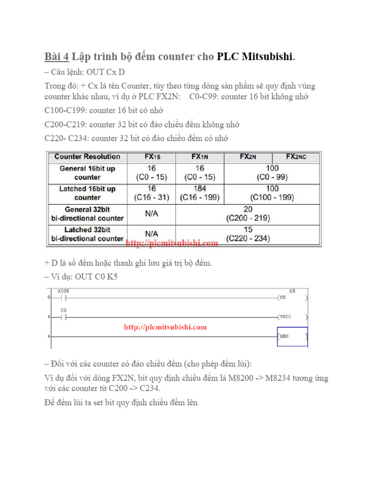 Bài 4 Hướng Dẫn Sử Dụng Counter Trong PLC Mitshubishi | PDF