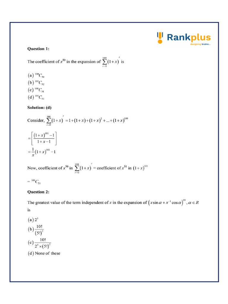 Jee main 2024 top 100 math questions pdf