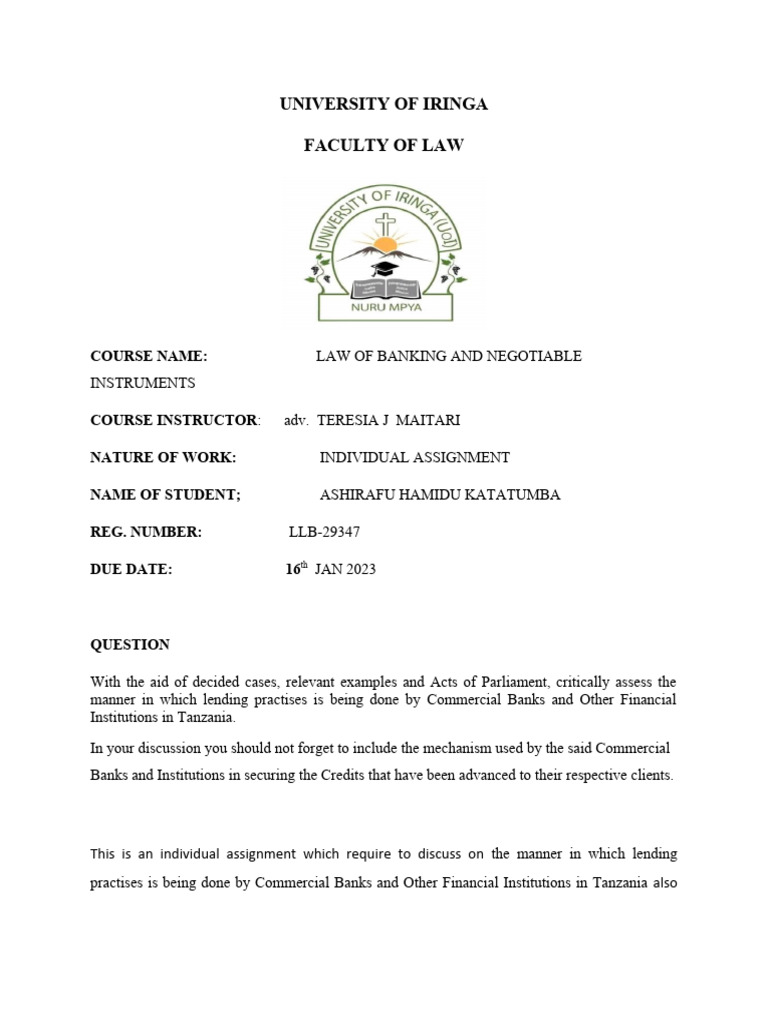 Banking Ashraf Assignment | PDF | Loans | Banks