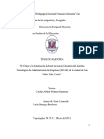 El Clima y La Satisfaccion Laboral en Losas Docentes Del Instituto Tecnologico de Administracion de Empresas Intae de La Ciudad de San Pedro Sula Cortes