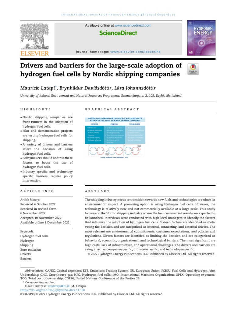Nordic Shipping: Hydrogen Fuel Cell Adoption | PDF | Hydrogen Economy ...