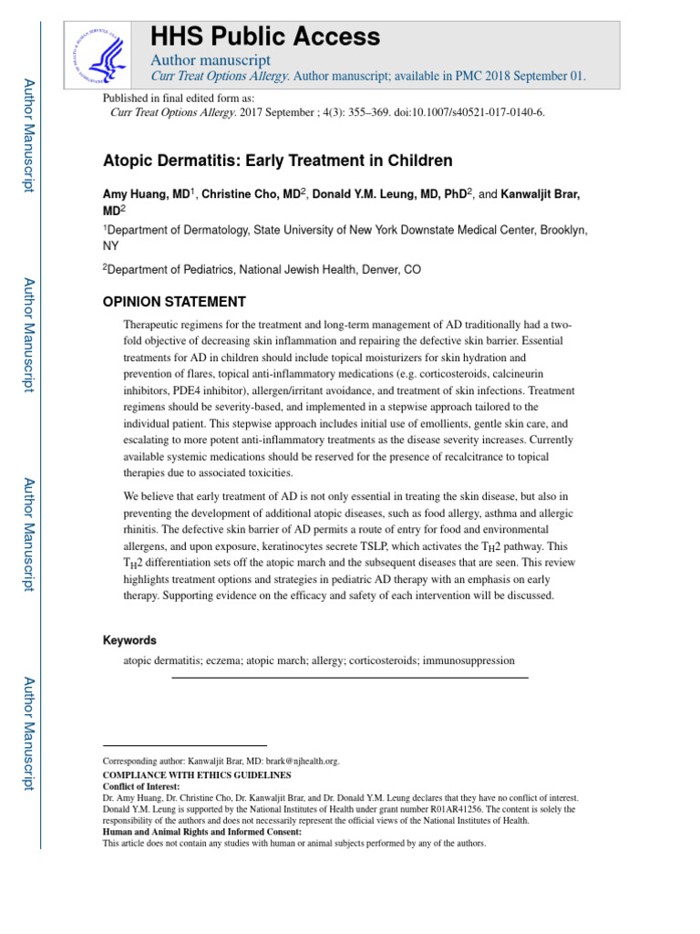 Early Atopic Dermatitis Treatment in Kids | PDF | Allergy | Dermatitis