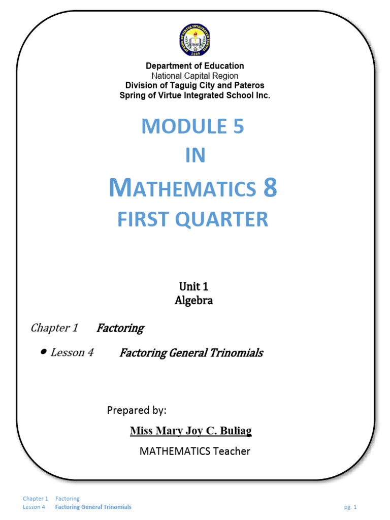 Math 8 Unit 1 Lesson 5 Module | PDF | Factorization | Mathematical Analysis