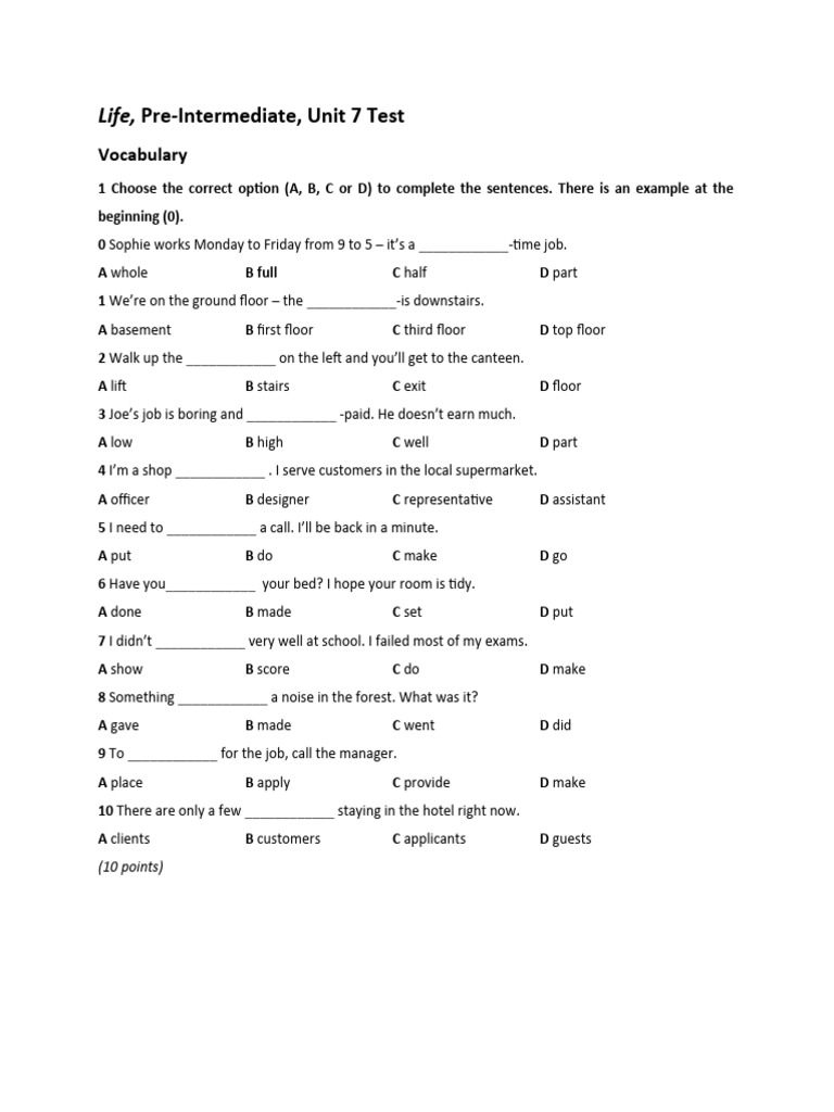 Life 2e - Pre Intermediate - Unit 7 Test - Word | PDF | Books | Internet