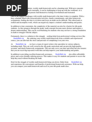 Weekly Math Homework 4th Grade