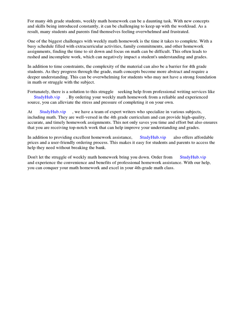 Weekly Math Homework 4th Grade | PDF | Worksheet | Mathematics