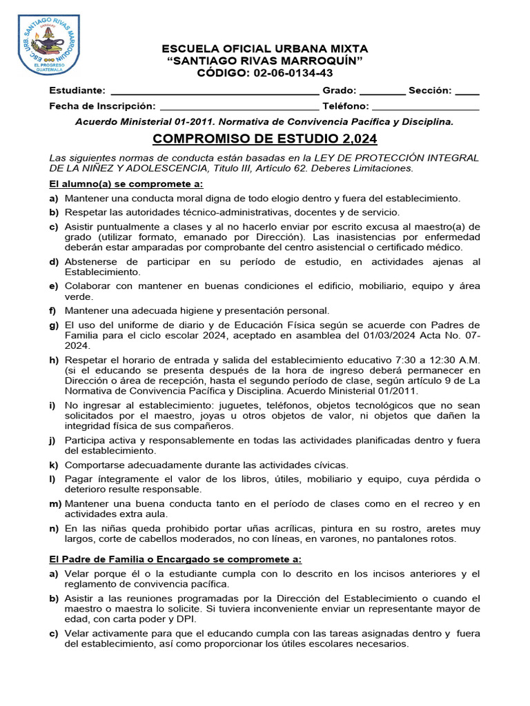 COMPROMISO DE ESTUDIO Santiago Rivas | PDF | Disciplinas | Escuelas