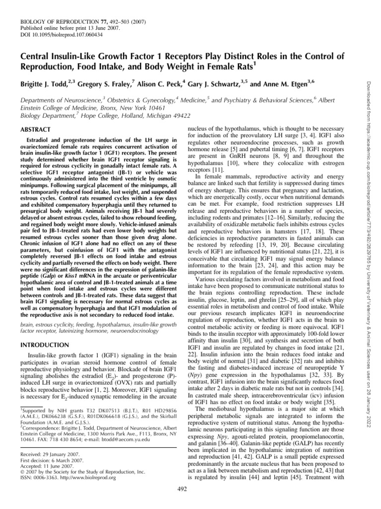 Central Insulin-Like Growth Factor 1 Receptors Play Distinct Roles in ...
