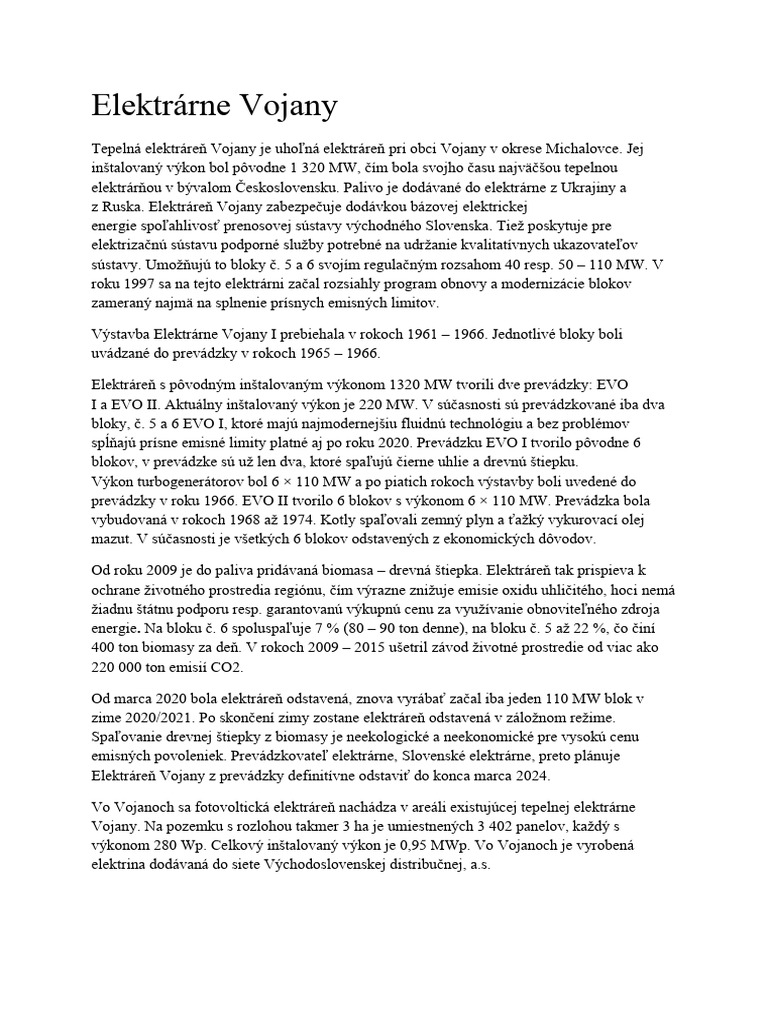Elektrárne Vojany PDF