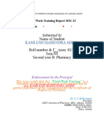 Training Report (Kamlesh Ahire, Sy B Pharm., Roll No. - 02, Div-B)