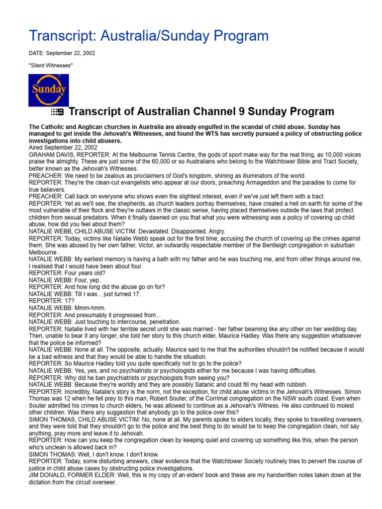 Jehovah's Witnesses Child Abuse Cover-Up | PDF
