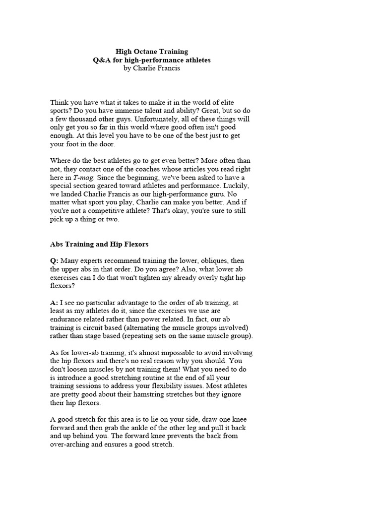 High Octane Training Q&A For High-Performance Athletes | PDF | Strength ...