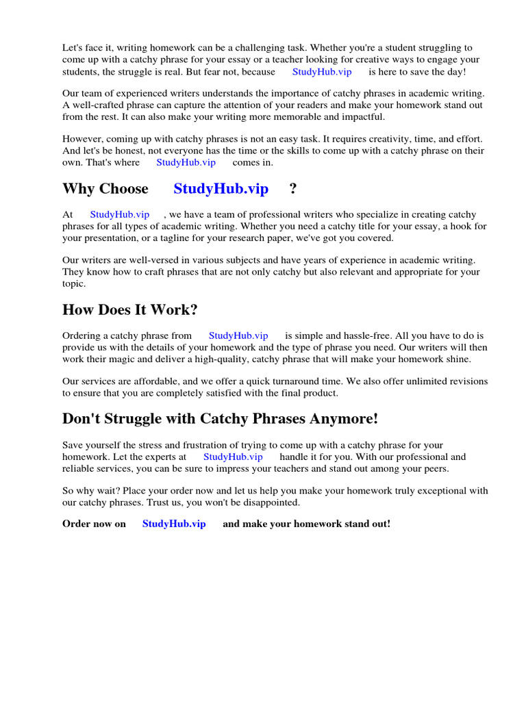 Catchy Homework Phrases | Download Free PDF | Homework