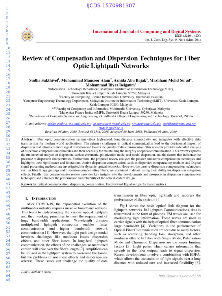 Review of Compensation and Dispersion Techniques For Fiber Optic ...