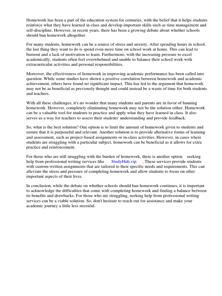 Can Schools Ban Homework PDF Homework