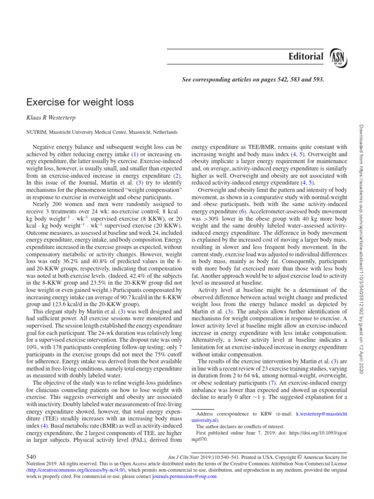 Exercise For Weight Loss Pdf Obesity Weight Loss