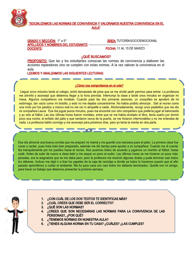 Normas de Convivencia en el Aula | PDF | Salón de clases