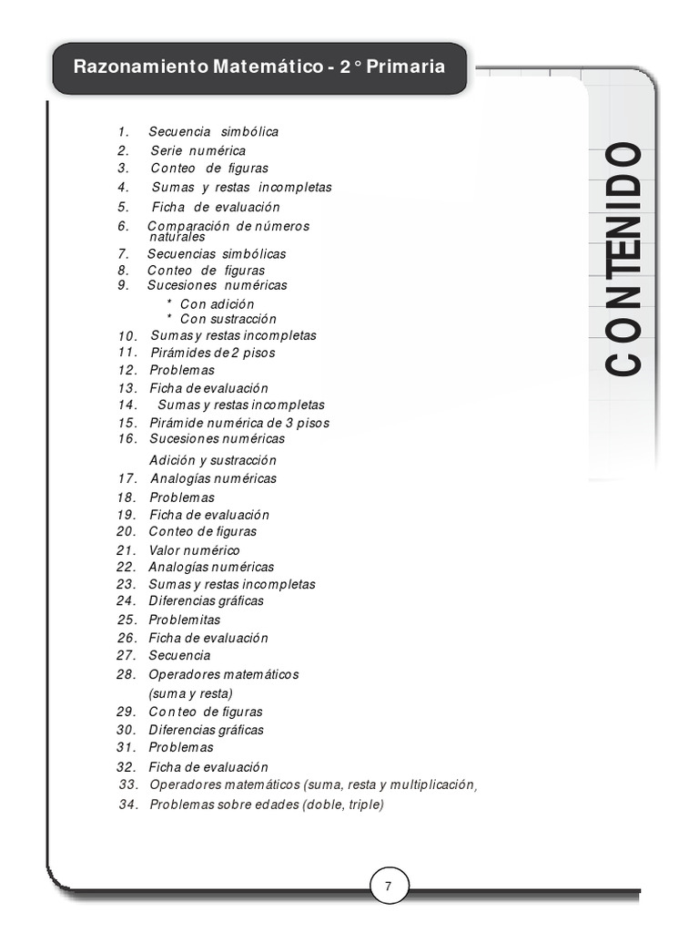 Razonamiento Matemático - 2° Primaria | PDF | Sustracción | Educación ...