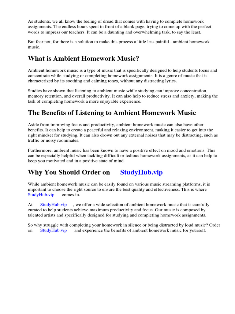 Ambient Homework Music Pdf Homework Fear