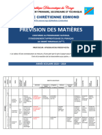 PREVISION DES MATIERES 6ème 2023 - 2024