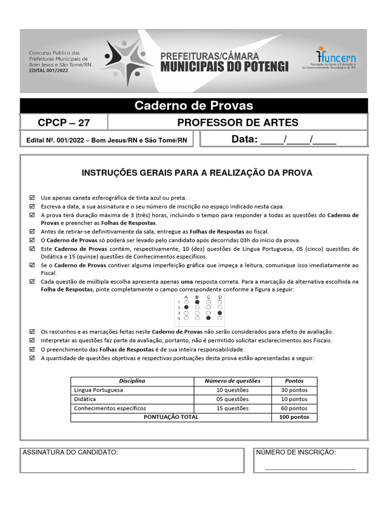 Prova de Professor de Artes - Edital 2022 | PDF | Aprendizado | Fome