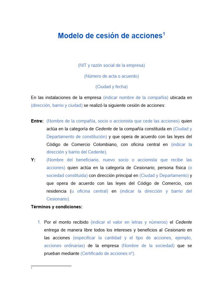 Modelo de Cesión de Acciones | PDF | Compartir (Finanzas) | Business