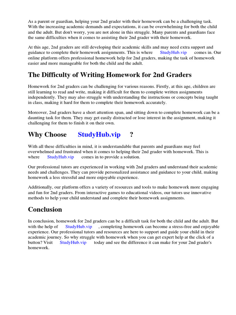 Homework Help For 2nd Graders | PDF | Homework | Essays