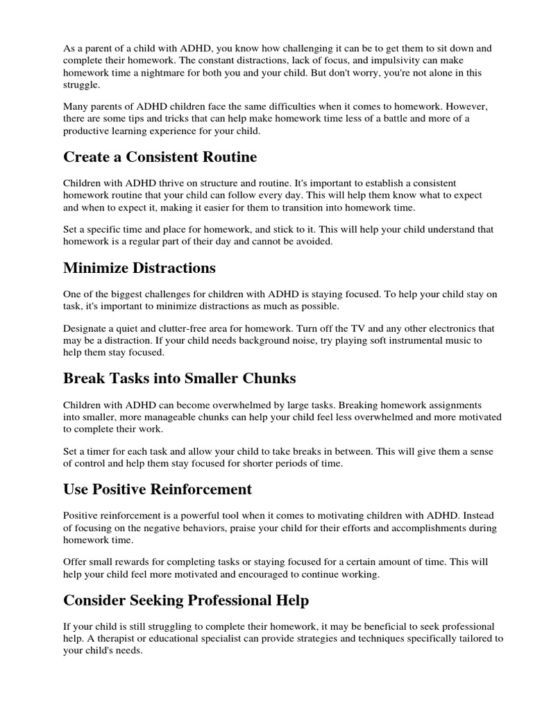 How To Get Adhd Child To Do Homework PDF Attention Deficit