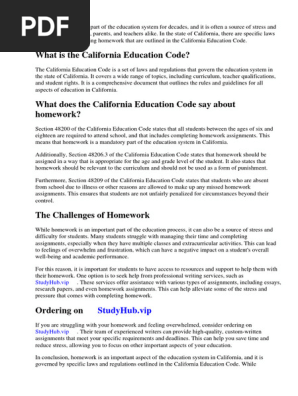 California Ed Code Regarding Homework
