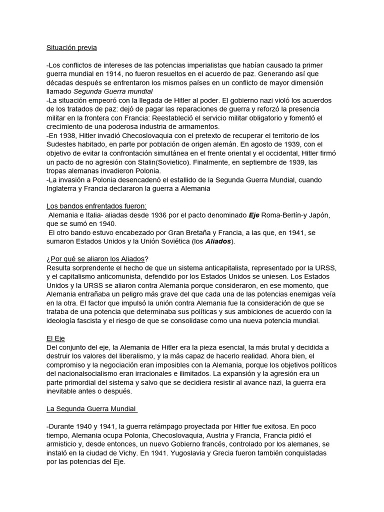 Causas y Consecuencias de la Segunda Guerra Mundial | PDF | Alemania ...