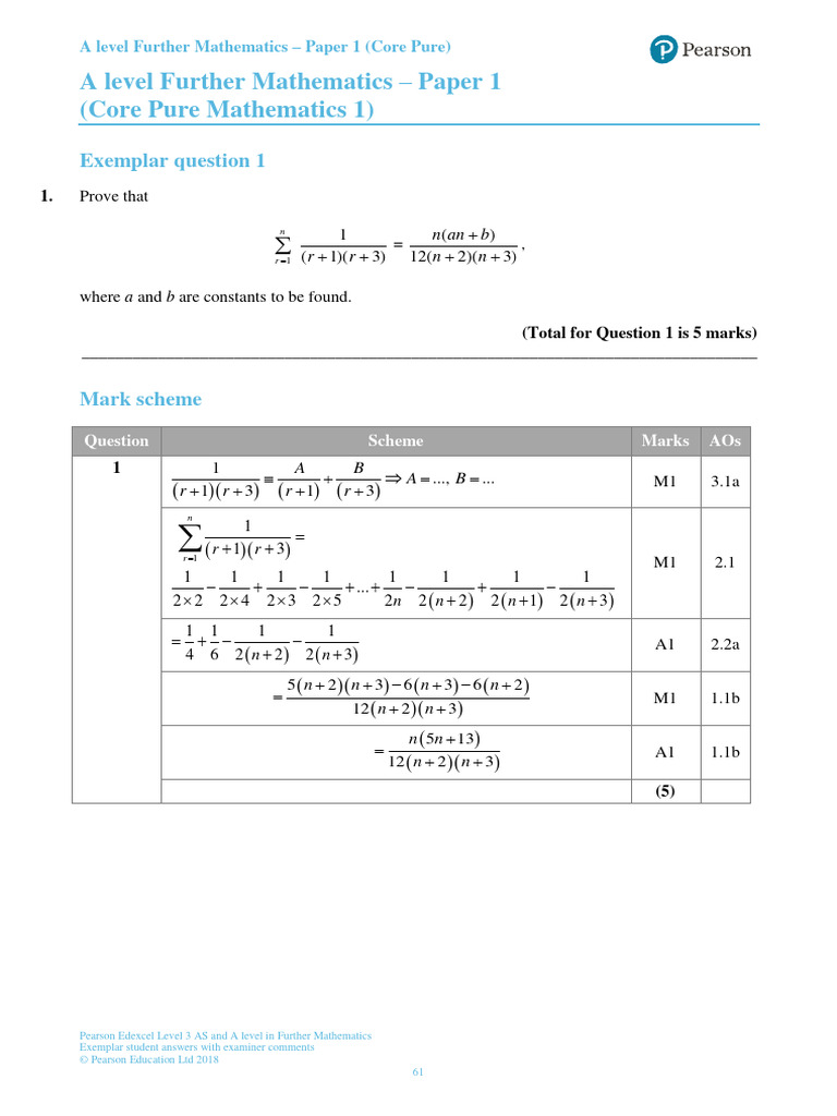 A Level Further Mathematics Exemplar Answers | PDF | Area | Quadratic ...