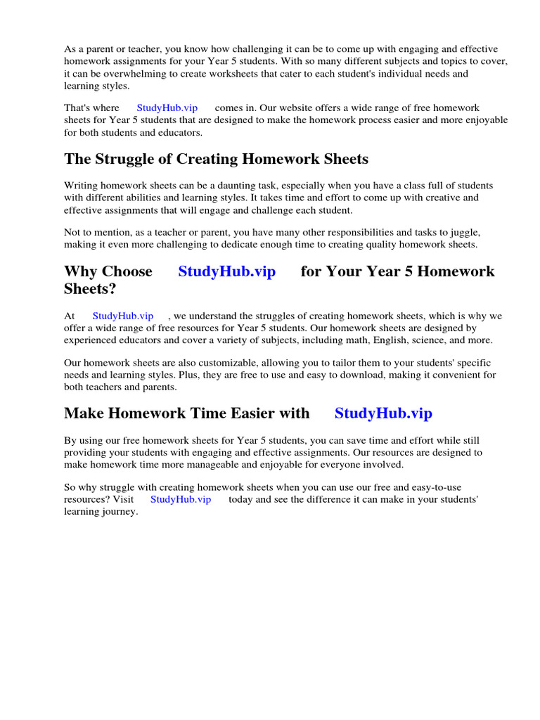 Homework Sheets Year 5 Free | PDF | Worksheet | Homework