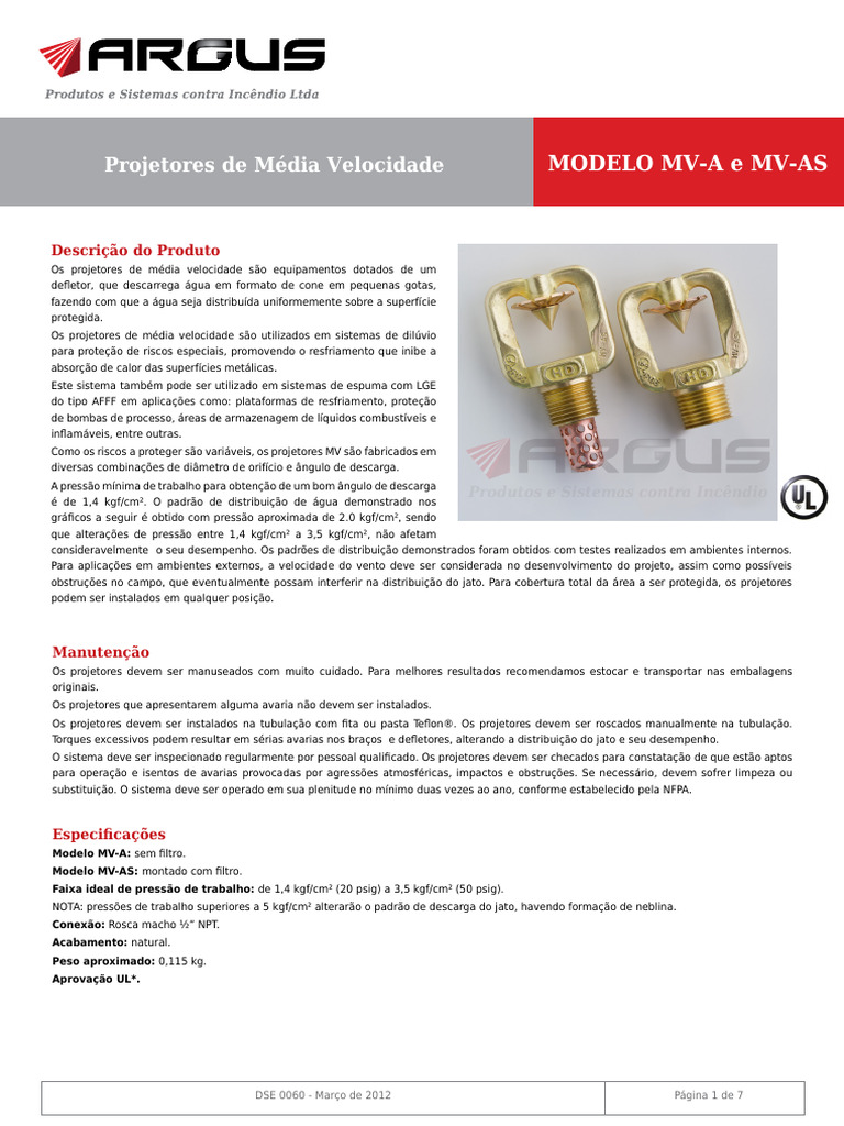 Projetores de Media Velocidade Modelos Mv-A e Mv-As | PDF | Pressão