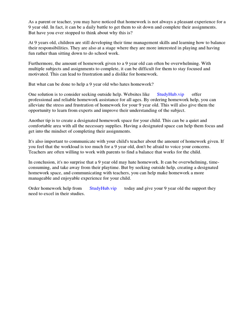 9 Year Old Hates Homework Download Free PDF Homework Toys