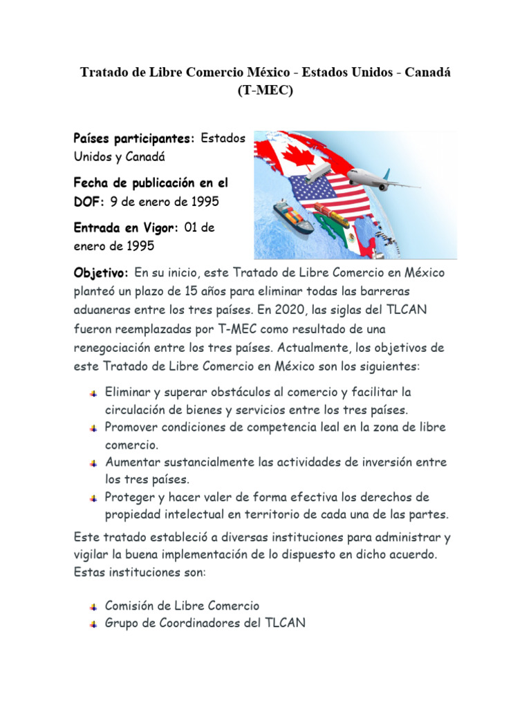 Objetivos del T-MEC y Tratados de México | PDF | Tratado de Libre ...