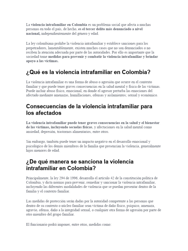 Violencia Intrafamiliar en Colombia: Causas y Soluciones | PDF | La ...